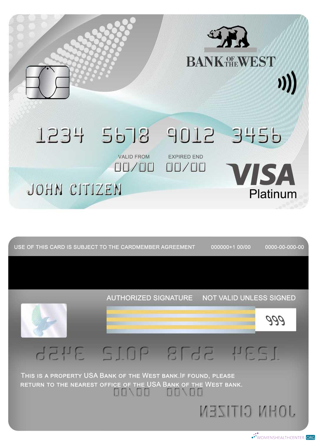 Download USA Bank of the West bank visa platinum card Photoshop template